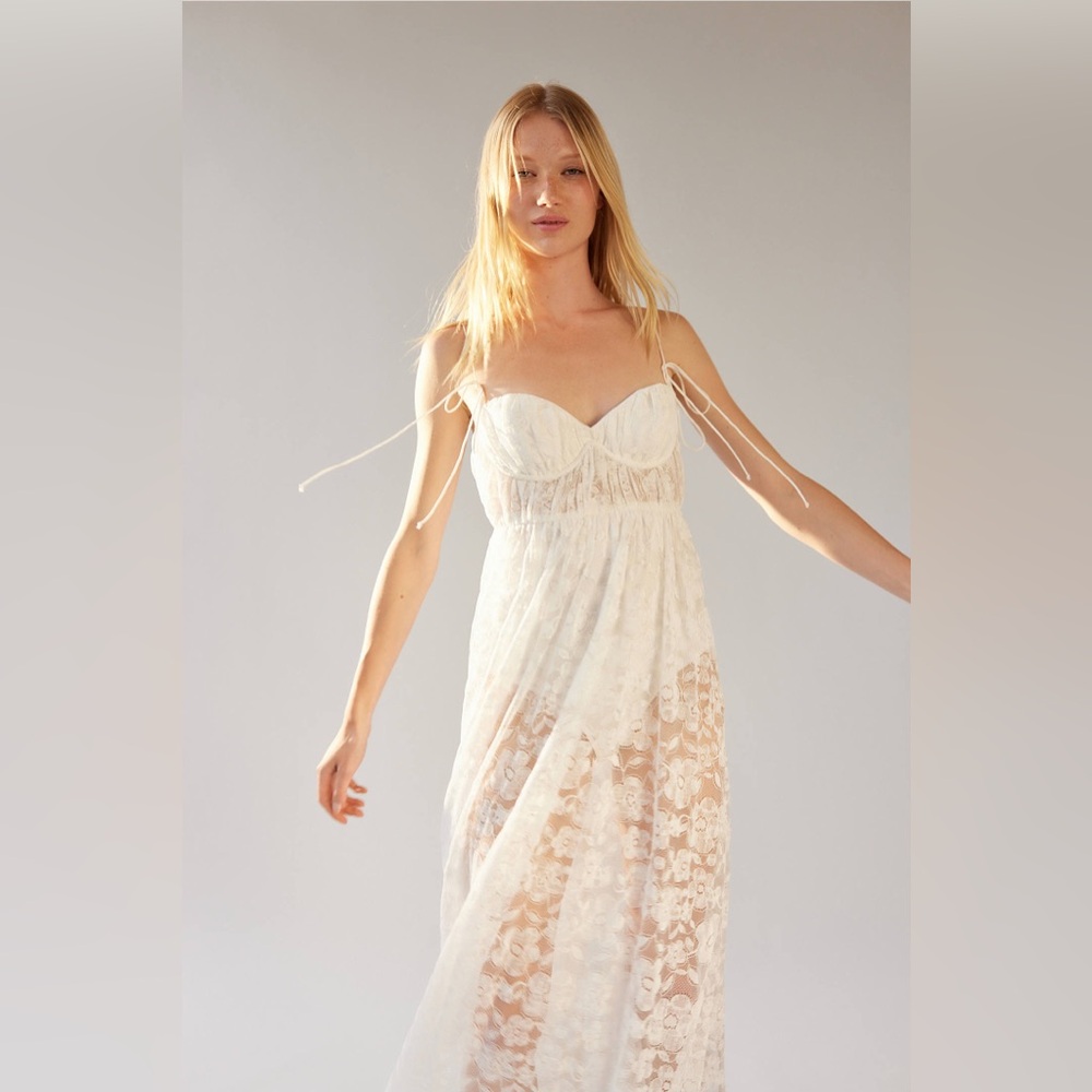For Love & Lemons Lorena Lace Sheer Maxi Dress NWT